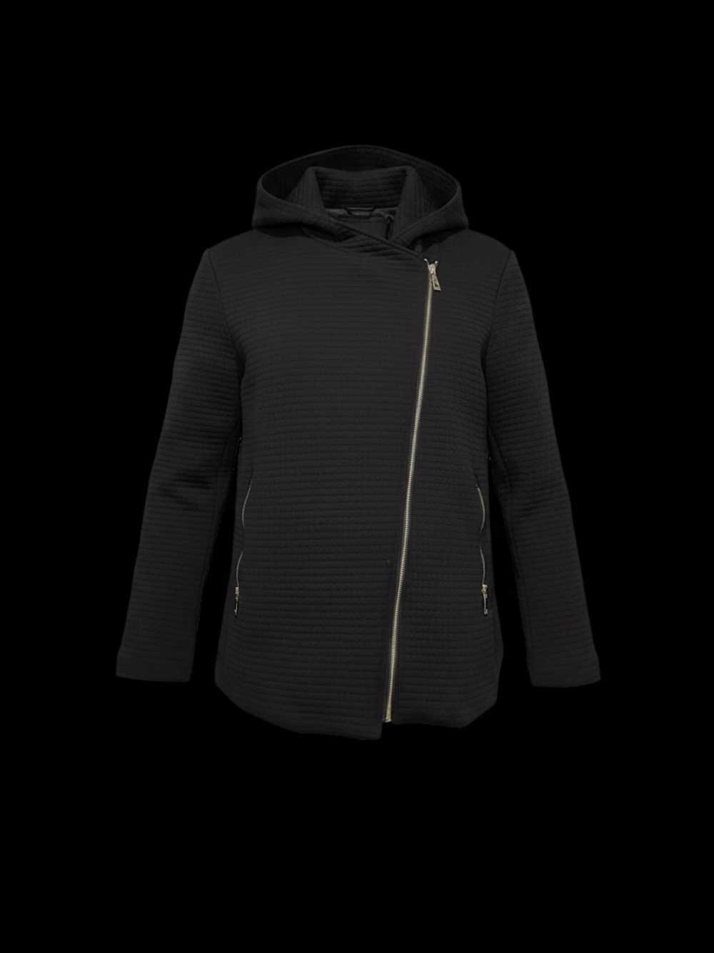 Source Unknown Black Hooded Asymmetrical Zip Shirt Jacket